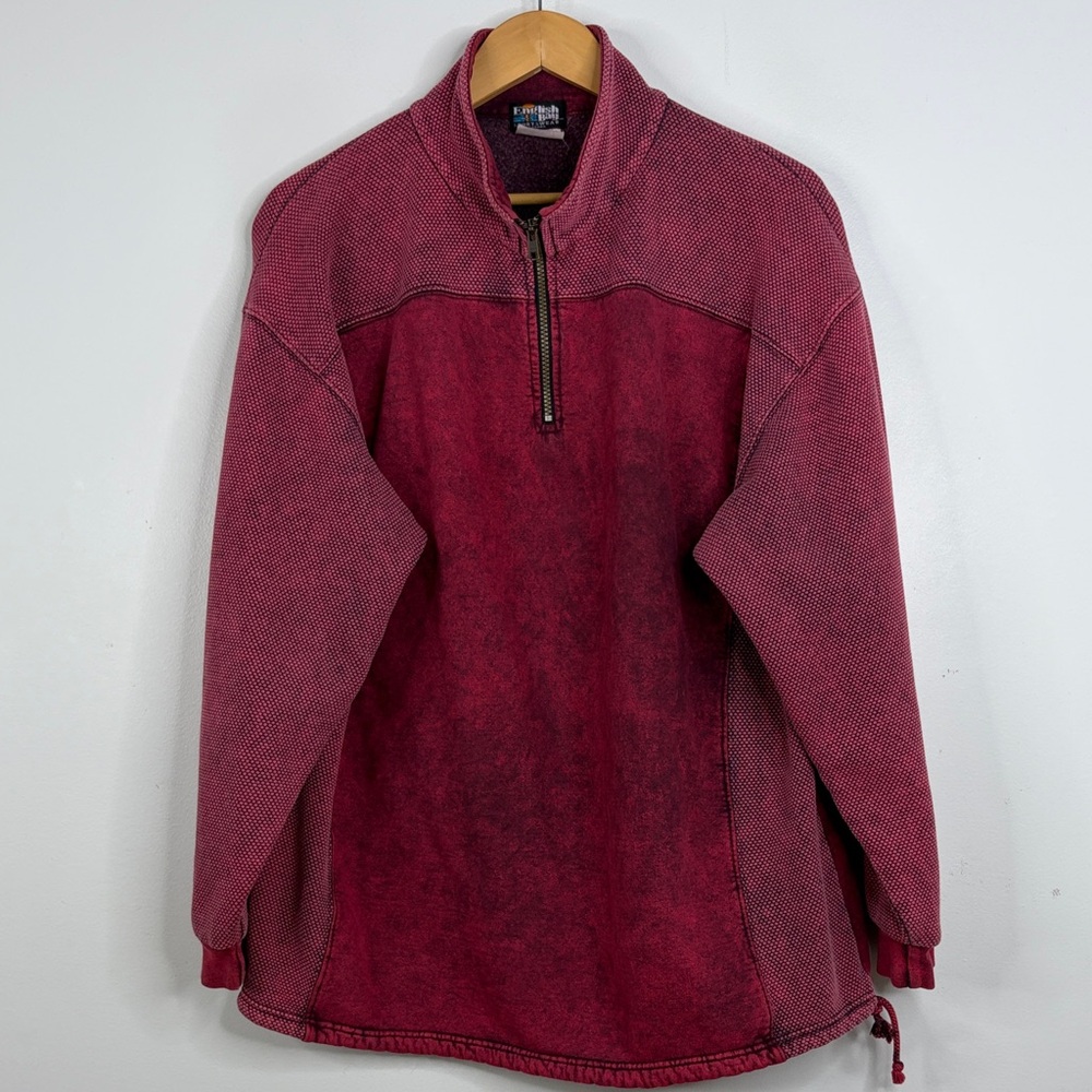 Vintage Sweatshirt Men Large Red Cotton Fleece Quarter Zip Loose Made in Canada